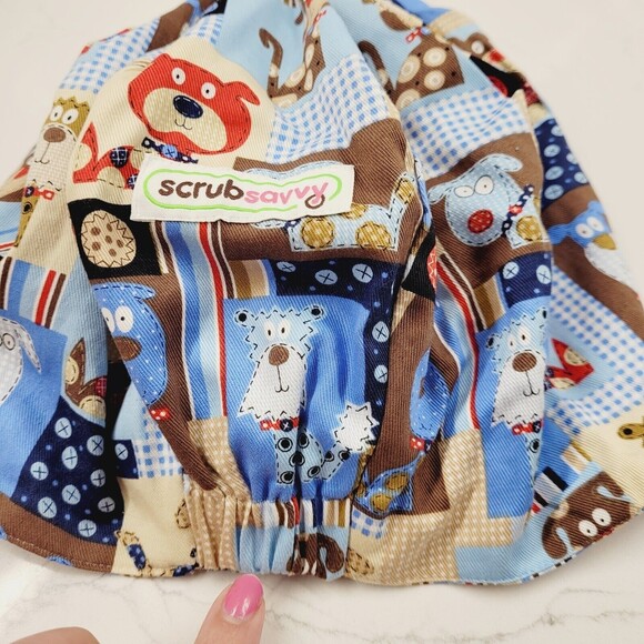 Doctor Nurse Dog Print Stripe REVERSIBLE Scrub Cap Bouffant Medical Surgery Hat - Picture 5 of 15